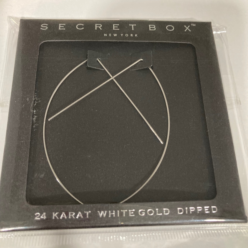 Secret Box 24 Karat White Gold Dipped Half Round Hoop 3 Inch Earrings (Y)